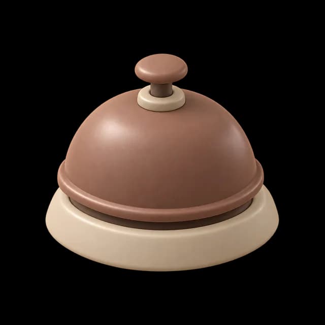 Smooth mocha-brown service bell with a cream base and a rounded pusher button on top.